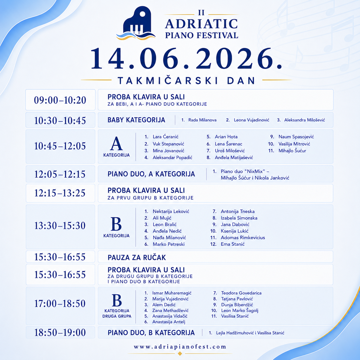 Slika rasporeda za 14. jun 2026.